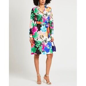 Sara Roka Shirt Dress Womens  US 6 Multicolor Floral Silk Belted Luxury Designer